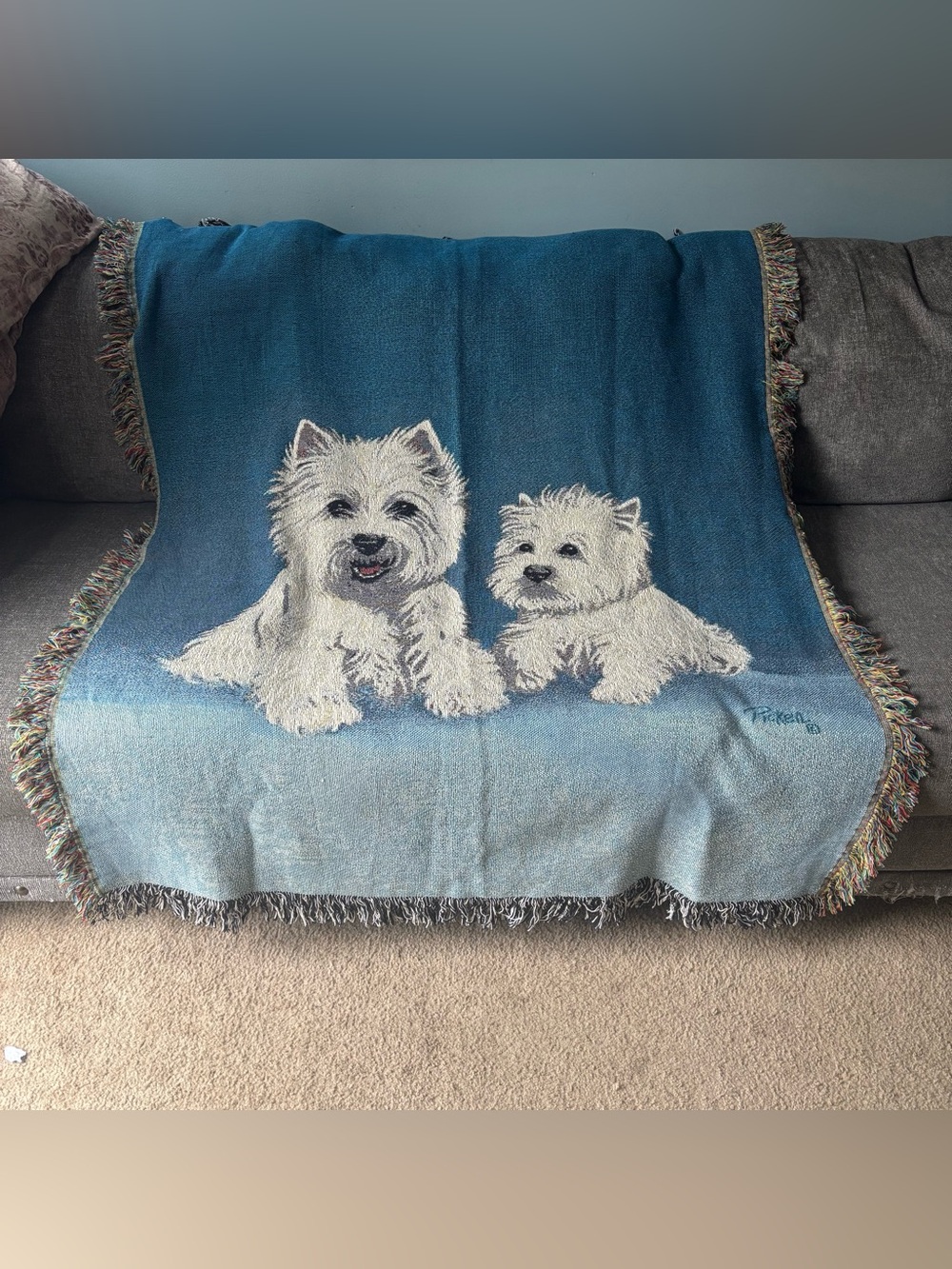 Picken West Highland White Terrior Throw Lap Blanket Tapestry 58" x 47” Fringed